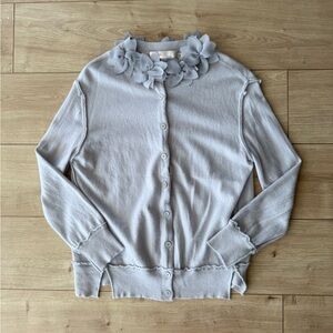 JPark 100% Cashmere Gray Floral Appliqué Button Front Cardigan Sweater Small